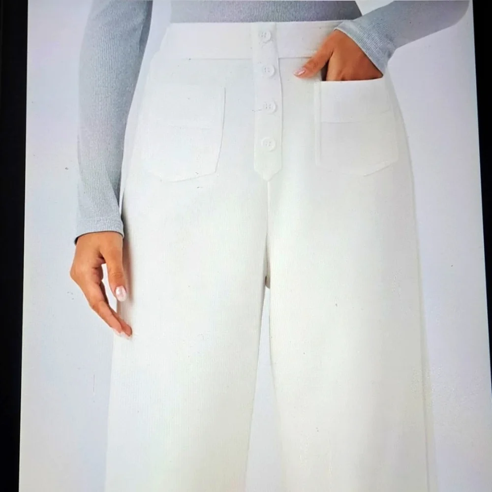 MEDIUM HALARA HIGH WAISTED BUTTON STRAIGHT LEG CASUAL PANT - Picture 1 of 8